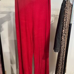 Reformation Red Ribbed Wide-Leg Pants
